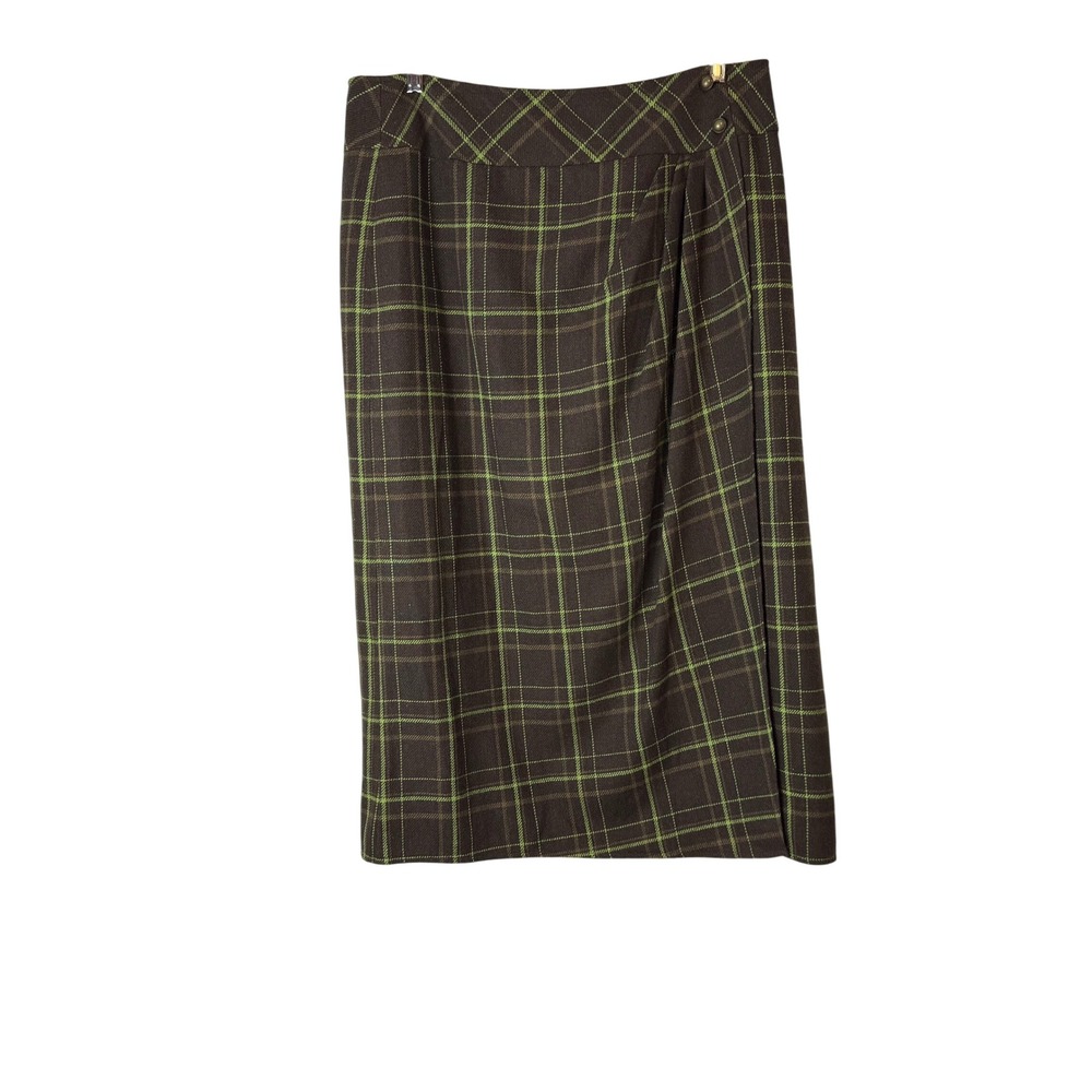 Cato Women's Plaid Wool Blend Midi Skirt Size 16 Brown‎ Green
